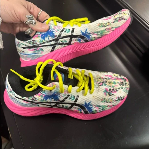 ASICS Women's Pink and Yellow Athletic Shoes - Picture 2 of 6